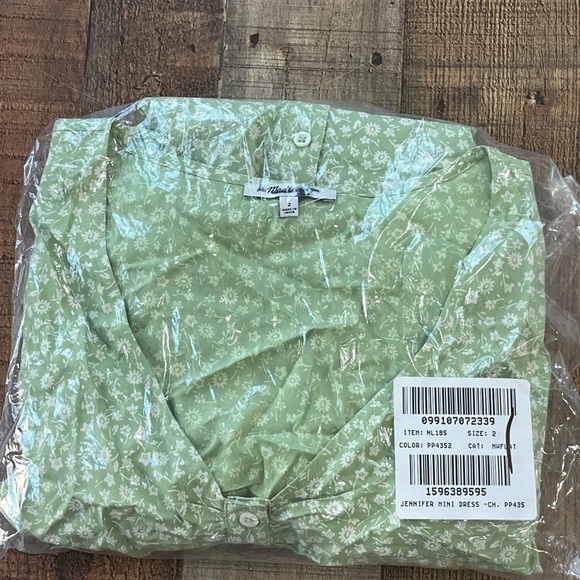 Madewell V-Neck Button-Front Mini Dress NL185 green 2 - Picture 5 of 6